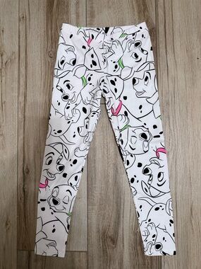 Disney White 101 Dalmatians Leggings with Pink & Green Accents size L 9 years